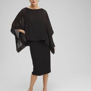 Chicos Elegant Black No Wrinkle Cape Dress Traveler Material